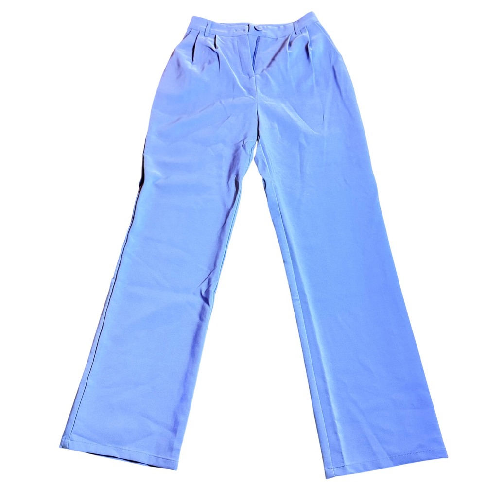 Fashion Nova Women's Small Blue Pleated High Rise Straight Leg Dress Pants